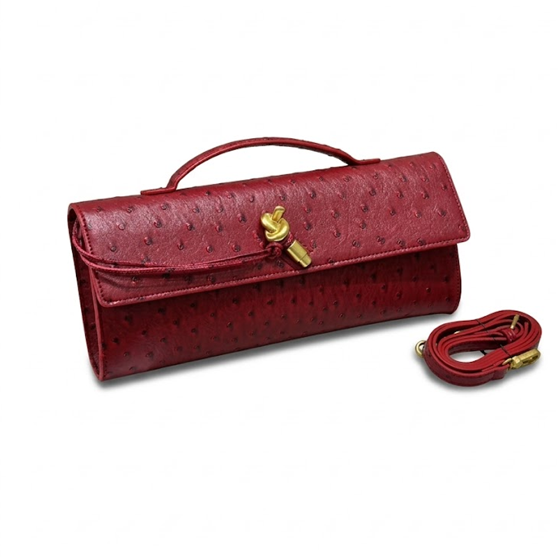 THE KNOT FLAP CLUTCH - Ostrich Embossed detail image 13