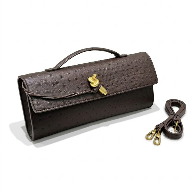 THE KNOT FLAP CLUTCH - Ostrich Embossed detail image 4