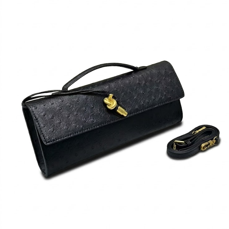 THE KNOT FLAP CLUTCH - Ostrich Embossed detail image 5
