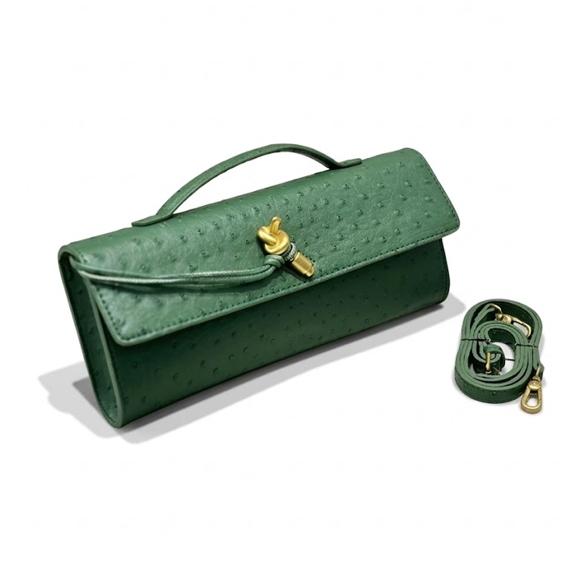 THE KNOT FLAP CLUTCH - Ostrich Embossed detail image 6