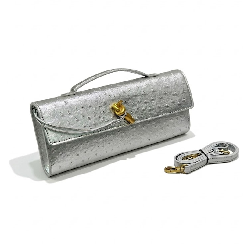 THE KNOT FLAP CLUTCH - Ostrich Embossed detail image 8
