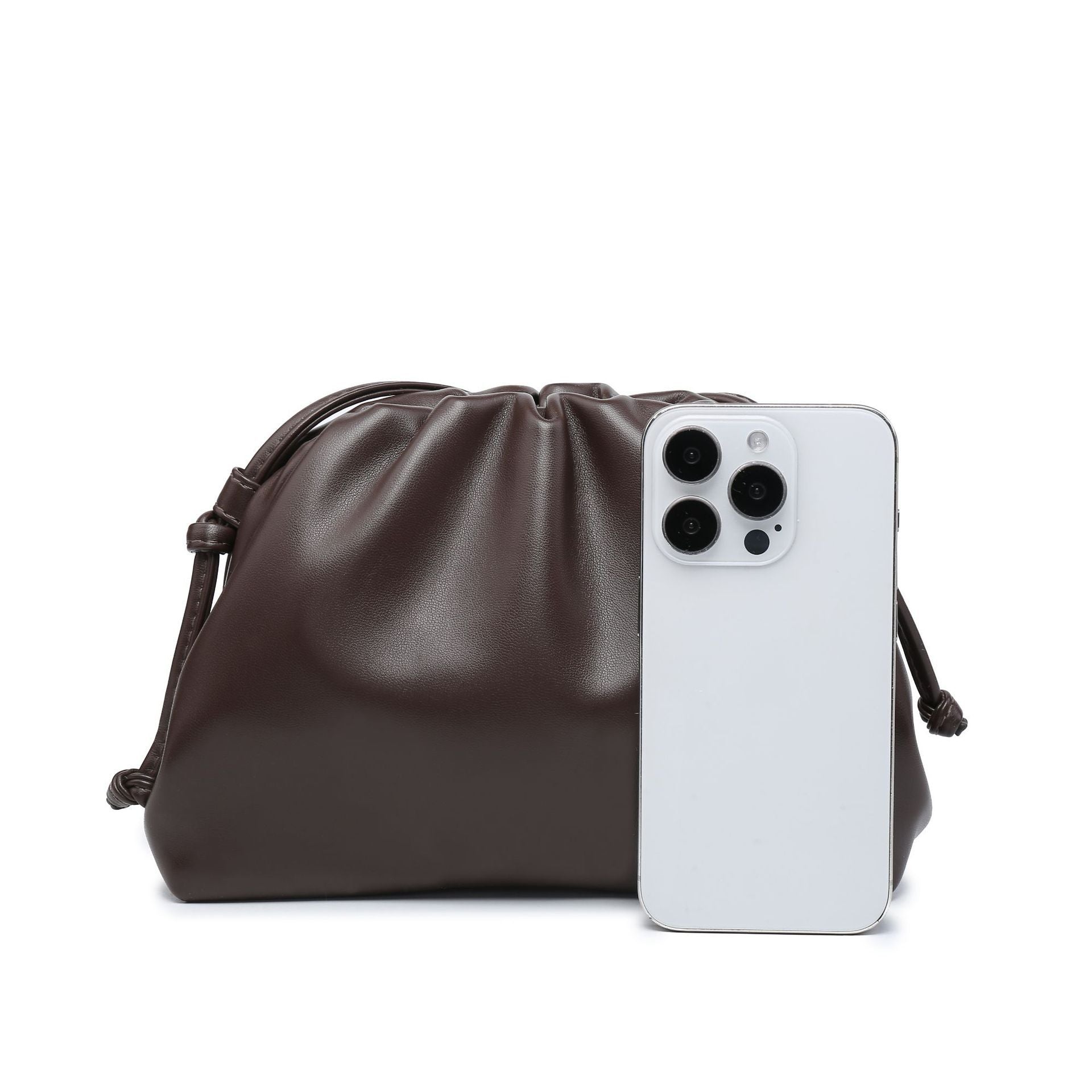 PU leather ruched solid crossbody handbag detail image 3
